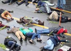 Protestors staging a 