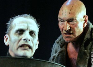Julian Bleach as Ariel and Patrick Stewart as Prospero in The Tempest at the Novello Theatre in London, 2007. Photo by Alastair Muir. The Tempest has come under fire in certain circles for its implied criticisms of colonialism and racism.