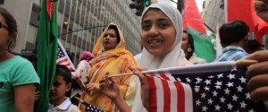 NEW YORK - SEPTEMBER 26: Participants wait for the start of the American Muslim Day Parade on September 26, 2010 in New York, New York. The annual parade celebrates the presence and contributions of Muslims in New York City and surrounding areas. The parade, which attracts hundreds of participants, concludes with a bazaar selling food, clothing, and books from various Muslim nations. (Photo by Spencer Platt/Getty Images)